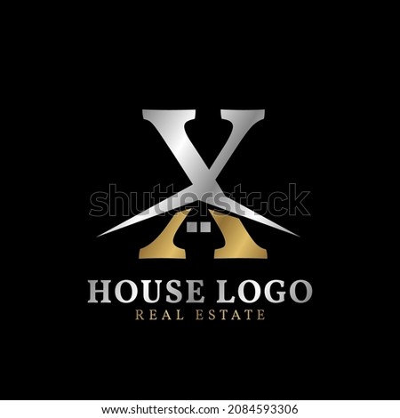 letter X with roof and window luxurious real estate vector logo design