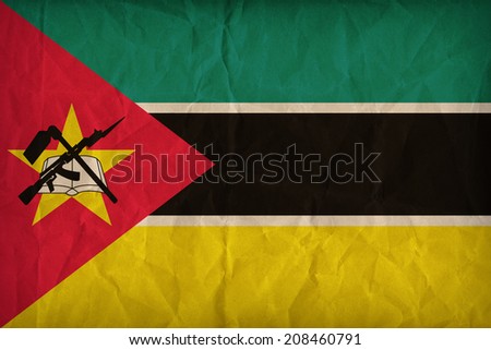 Mozambique flag pattern on the paper texture ,retro vintage style