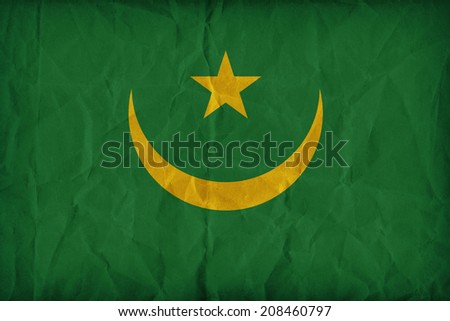 Mauritania flag pattern on the paper texture ,retro vintage style