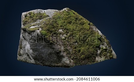 rock boulder with moss isolated on dark background for design and decoration. Many uses! Royalty-Free Stock Photo #2084611006