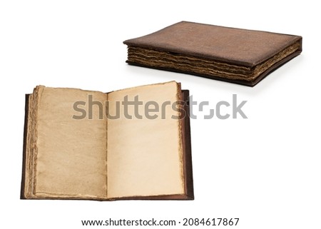 An old brown book isolated on a white background. 