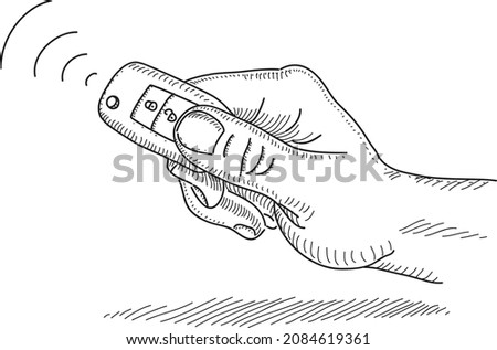 Remote control car key in hand - sketchy hand-drawn vector illustration. 