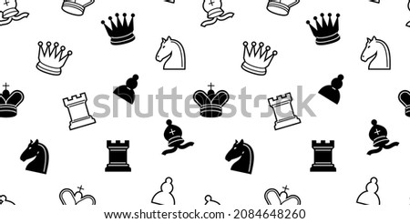 Chess classical seamless pattern. All chess pieces repeating king, knight, rook, queen and others.  Vector square cover.