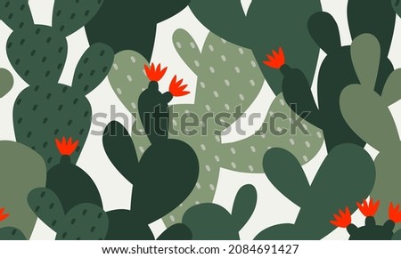 Opuntia cactus seamless pattern. Exotic botanical background. Vector illustration Royalty-Free Stock Photo #2084691427