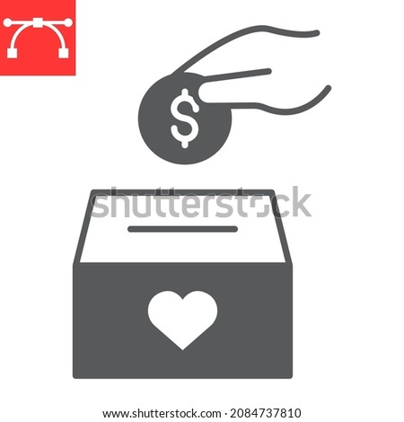 Donation glyph icon, donate box and volunteering, Hand putting money vector icon, vector graphics, editable stroke solid sign, eps 10.