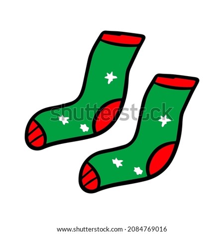 Christmas socks flat illustration. Green socks.