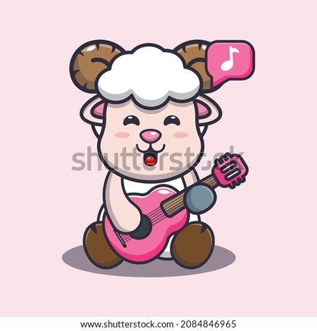 Cute sheep playing guitar. Cute cartoon animal illustration.