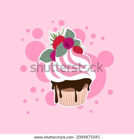 Cupcake vector illustration isolated on pink background, cupcake clip art
