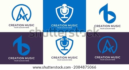 set of logo combination of letter A music pulse shield podcast tone play button