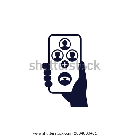 Conference call icon with phone in hand