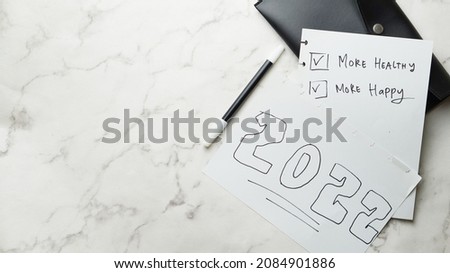 new year - 2022 resolution on marble background with copy space