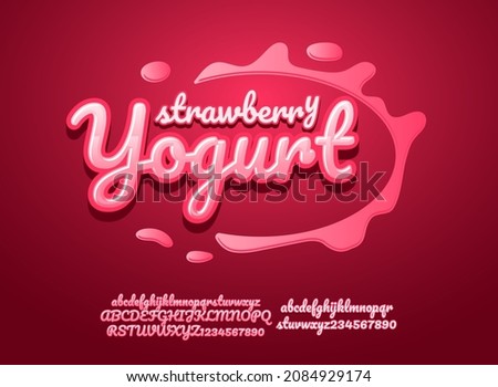 3d realistic strawberry yogurt with milk splash label text effect Royalty-Free Stock Photo #2084929174