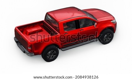 Red pickup car on a white background. 3d rendering