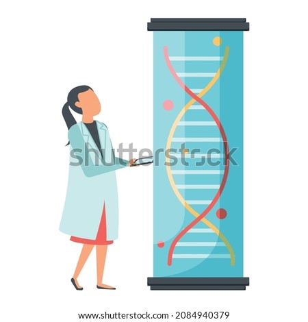 Future biotechnology flat icons composition with female scientist character and tube with dna sign vector illustration