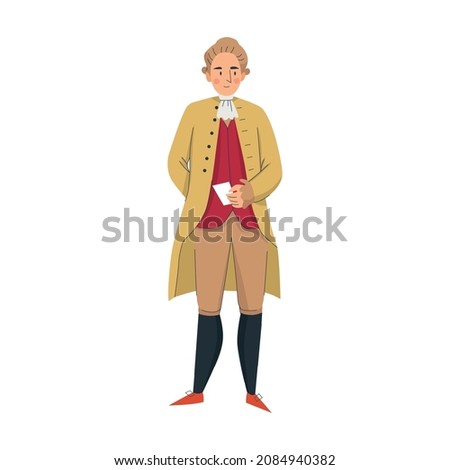 18th 19th century old town fashion composition with isolated human character of male servant vector illustration