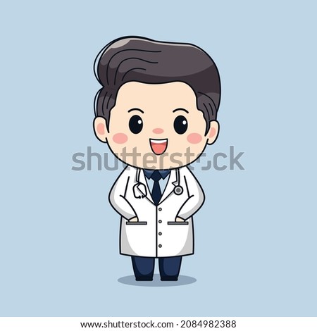 Illustration of cute male doctor with stethoscope kawaii vector cartoon character design