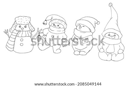 coloring vector cute cartoon snowman set