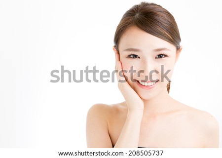 attractive asian woman skin care image on white background Royalty-Free Stock Photo #208505737