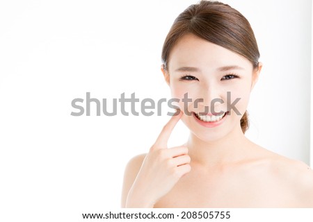 attractive asian woman skin care image on white background Royalty-Free Stock Photo #208505755