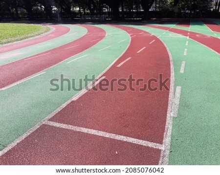 Red runway. The start and end of the stadium track