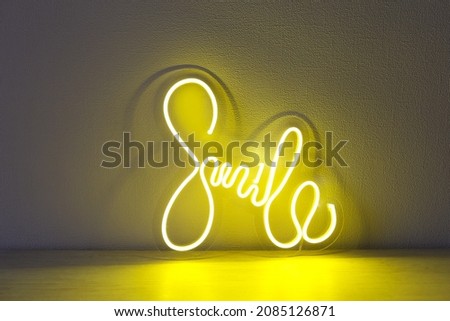 Yellow neon sign smile. Trendy style. Neon sign. Custom neon. Home decor.