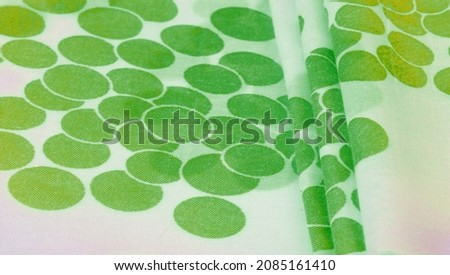  Green Polka Dots Patterned Silk Fabric.  Texture Background