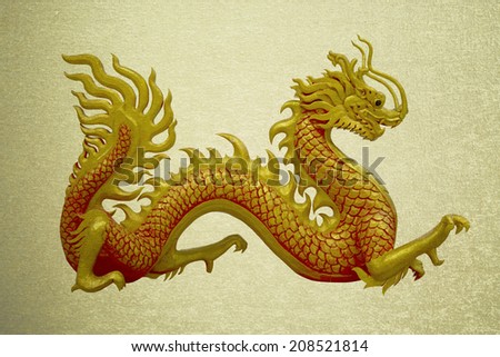 vintage picture golden and red Chinese dragon on isolate background