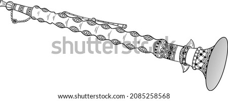 Indian Wedding Clip art Religious of a pair of Shehnai and Bigul Music Instrument. Beautiful line art of traditional wedding clipart. Indian wedding symbol icon, black and white illustration. 