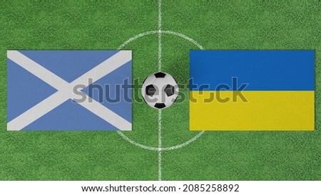 Football Match, Scotland vs Ukraine, Flags of countries with a soccer ball on the football field