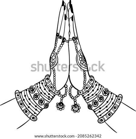 Indian creative clip art women hands welcome vector illustration. Beautiful Indian women or girls hands to welcome (Swagat) people with bracelets and flower design in background.