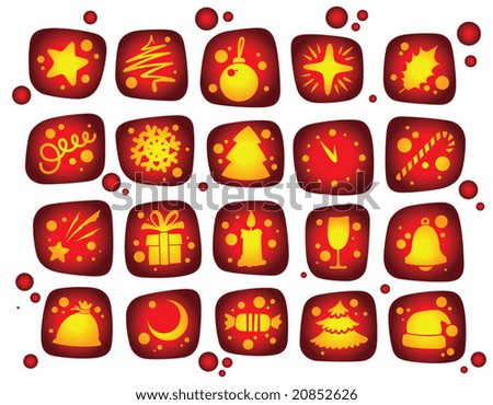 A set of a vector new year icons in a red color.