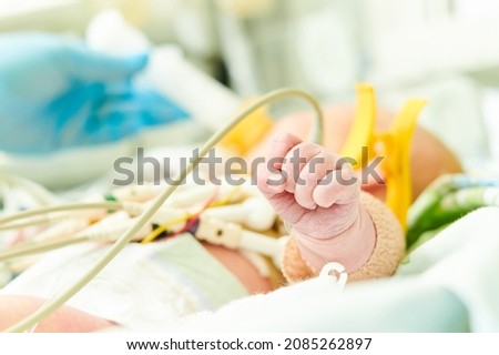 newborn baby in incubator at neonatal resuscitation center Royalty-Free Stock Photo #2085262897