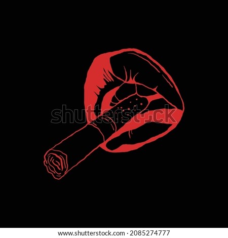 red lips smoking hand drawn vector illustration