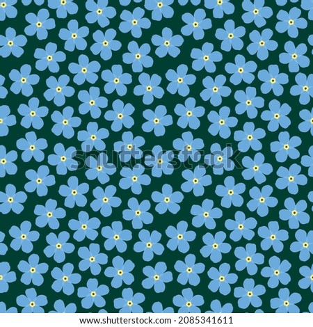 Cute pattern with flowers on a dark green background. Colorful minimalistic plants . Stylish hipster print for clothing or bedding. Suitable for posters, cards and gift wrapping. Eps 10