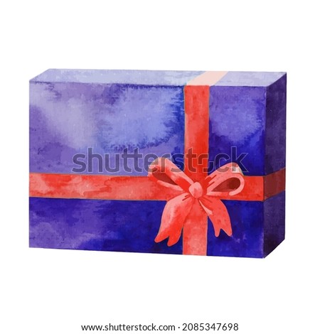 Watercolor painting of gift box with a bow