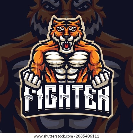 Tiger Fighter Mascot Gaming Logo Template