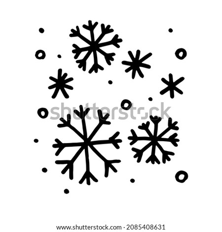 Hand-drawn doodle style snowflakes, New Year's snow. Royalty-Free Stock Photo #2085408631