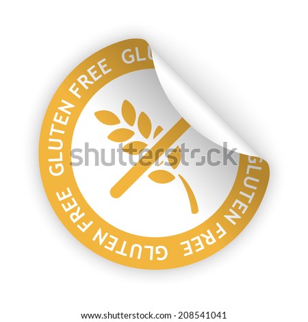 vector white bent sticker with symbol of gluten free Royalty-Free Stock Photo #208541041