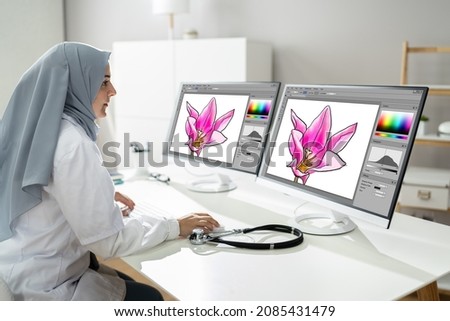 Professional Graphic Designer Woman Working On Computer