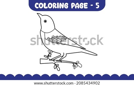 Bird Coloring Pages outline for Kids. Activity colorless picture about cute animals.  Black and White Vector illustration coloring page.