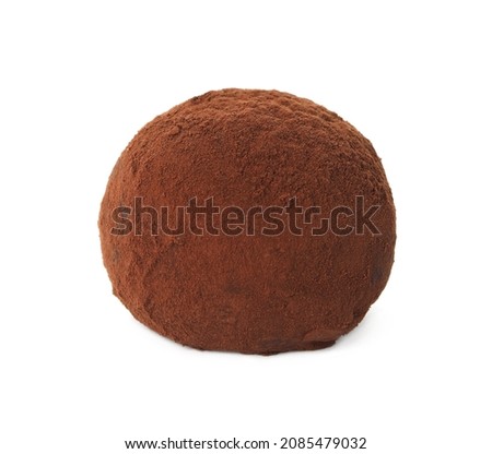 Delicious chocolate truffle powdered with cocoa isolated on white
