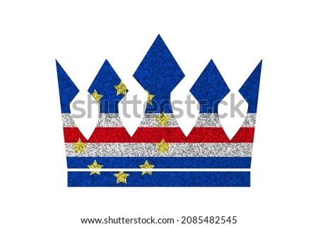 Bright glitter crown in colors of national flag on white background. Cabo Verde