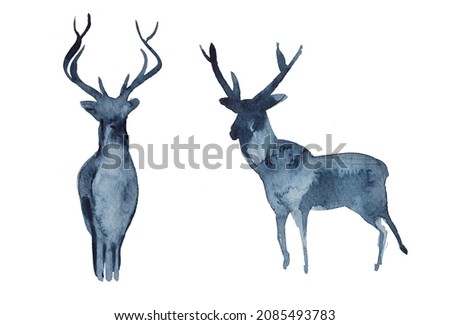 Beautiful watercolor hanpainted deer silhoette for print, poster,card,invitation. Forest animal concept.