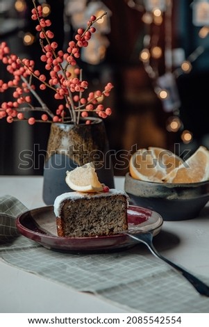 cupcake with poppy seeds on a festive New Year's table