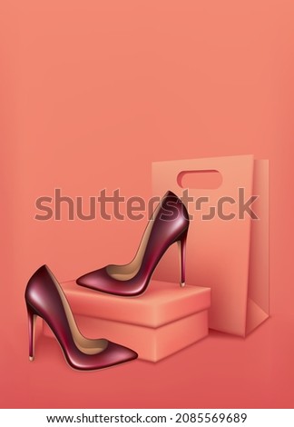 Stiletto heels on a pink background. Shoe Shop. Stock vector illustration. Royalty-Free Stock Photo #2085569689