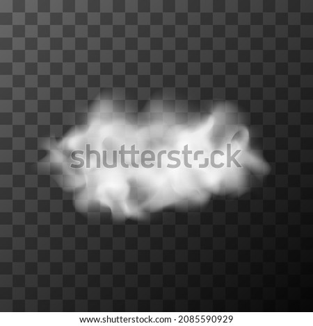 Realistic white cloud, piece of thick white fog on transparent grid