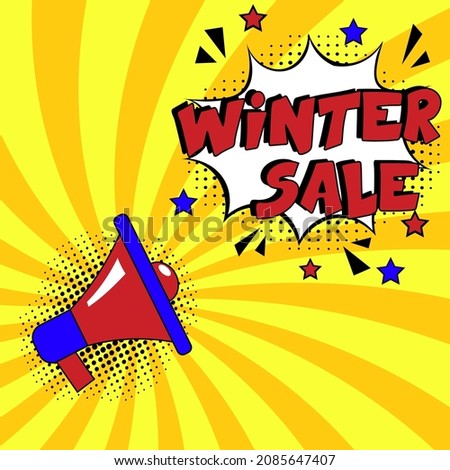 winter sale. Comic book explosion with text -  winter sale. Vector bright cartoon illustration in retro pop art style. Can be used for business, marketing and advertising.  Banner flyer pop art comic 