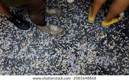 Colorful confetti is seen in the street during the Charanga do Franca Carnival block party in Sao Paulo, Brazil.