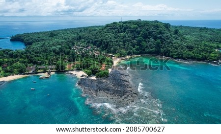 Amazing aerial view from Ilheu das Rolas in São Tomé e Principe,Africa Royalty-Free Stock Photo #2085700627