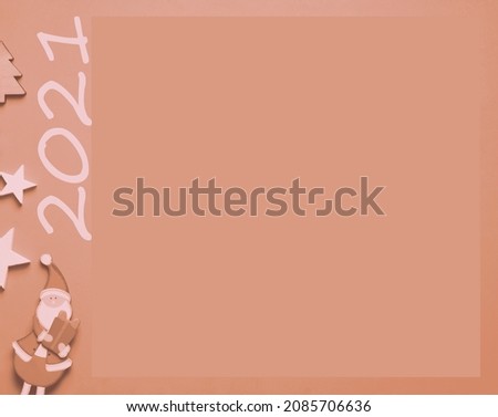 
Creation of a Christmas postcard, small decoration and space for copy. Peach color.